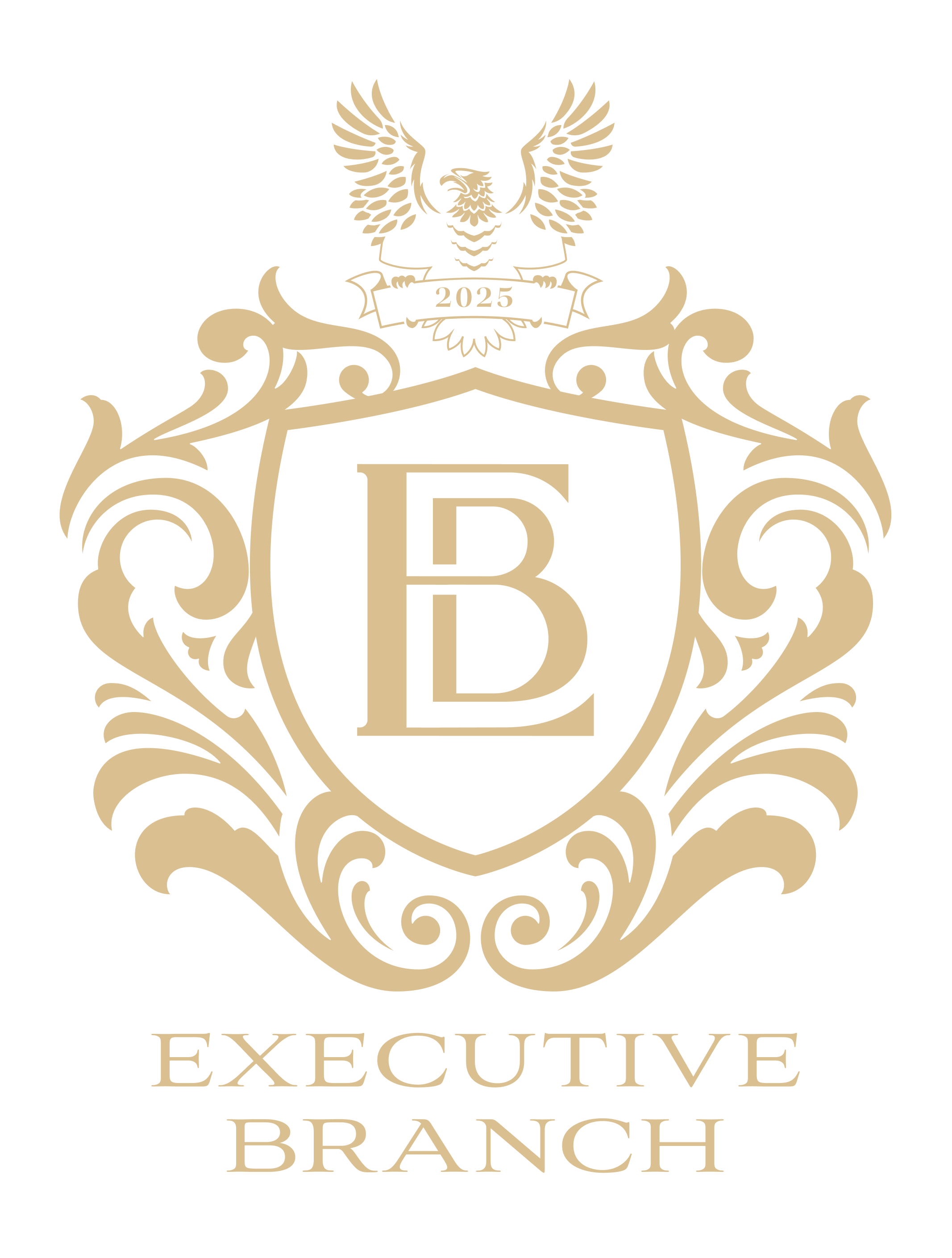 The Executive Branch logo, a crest with an eagle atop a 2025 banner and the letters E and B on a shield.